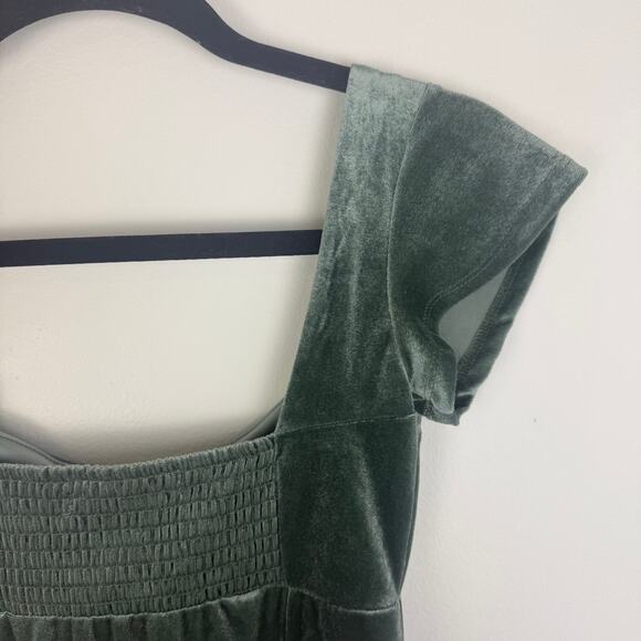 Rewind Womens Babydoll Empire Waist Velvet Mini Olive Green Velvet Dress XS - Picture 7 of 12